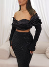 ANNA - OFF SHOULDER SATIN SPLIT SLEEVE CROP TOP