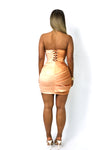 CARAMEL FLAME - RUCHED OMBRE BEADED MINI CORSET DRESS